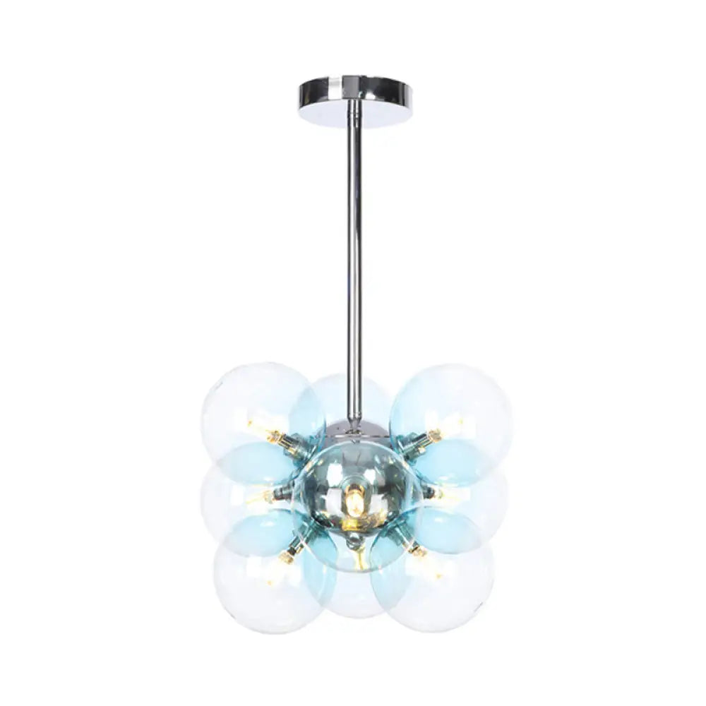 DecorBites™ DecorBites™ Minimalist Globe Semi Flush Ceiling Lamp - Gray/White/Red Glass - 9 Lights - Black/Brass/Chrome