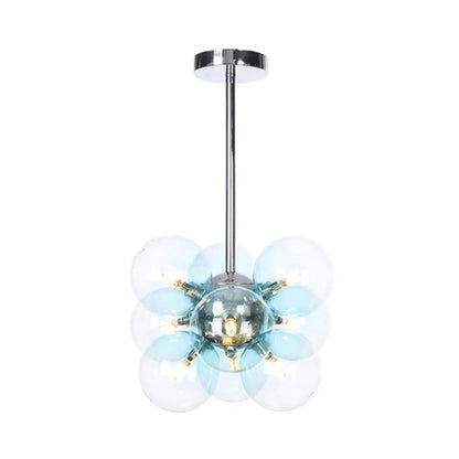 DecorBites™ DecorBites™ Minimalist Globe Semi Flush Ceiling Lamp - Gray/White/Red Glass - 9 Lights - Black/Brass/Chrome