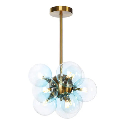 DecorBites™ DecorBites™ Minimalist Globe Semi Flush Ceiling Lamp - Gray/White/Red Glass - 9 Lights - Black/Brass/Chrome