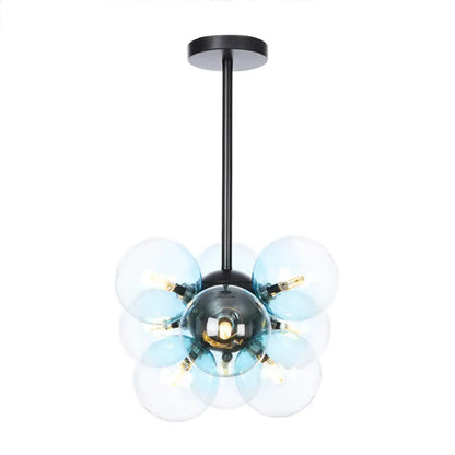 DecorBites™ DecorBites™ Minimalist Globe Semi Flush Ceiling Lamp - Gray/White/Red Glass - 9 Lights - Black/Brass/Chrome