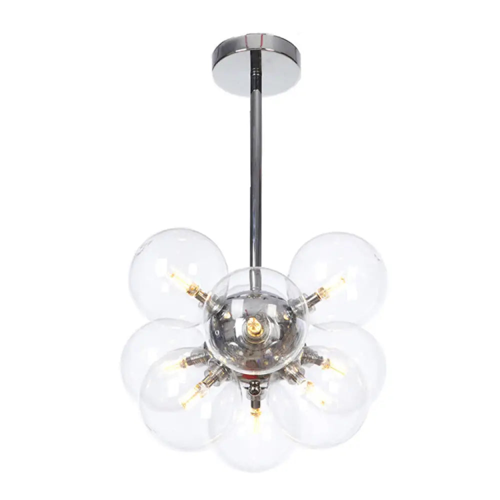 DecorBites™ DecorBites™ Minimalist Globe Semi Flush Ceiling Lamp - Gray/White/Red Glass - 9 Lights - Black/Brass/Chrome