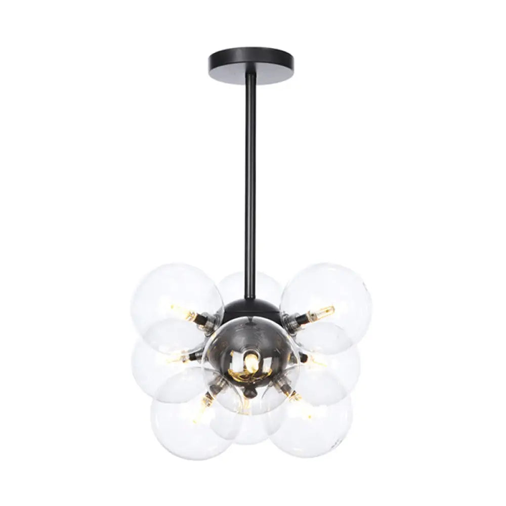 DecorBites™ DecorBites™ Minimalist Globe Semi Flush Ceiling Lamp - Gray/White/Red Glass - 9 Lights - Black/Brass/Chrome