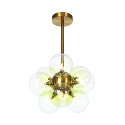 DecorBites™ DecorBites™ Minimalist Globe Semi Flush Ceiling Lamp - Gray/White/Red Glass - 9 Lights - Black/Brass/Chrome