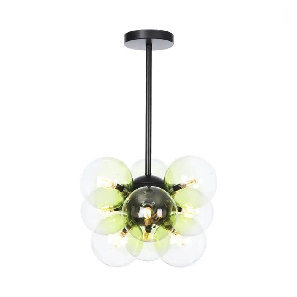 DecorBites™ DecorBites™ Minimalist Globe Semi Flush Ceiling Lamp - Gray/White/Red Glass - 9 Lights - Black/Brass/Chrome