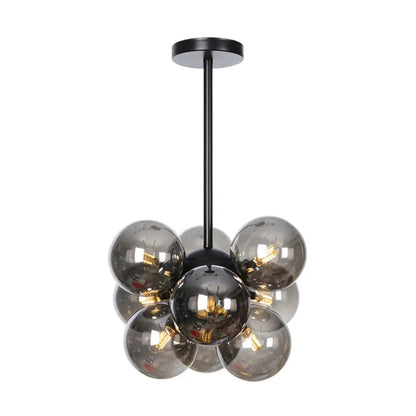 DecorBites™ DecorBites™ Minimalist Globe Semi Flush Ceiling Lamp - Gray/White/Red Glass - 9 Lights - Black/Brass/Chrome