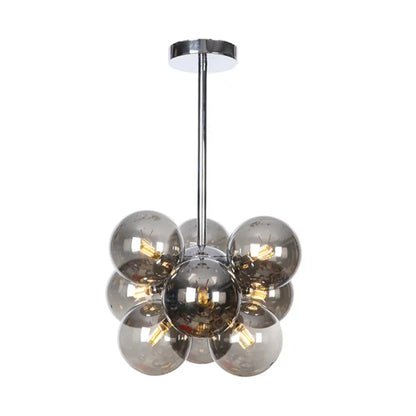DecorBites™ DecorBites™ Minimalist Globe Semi Flush Ceiling Lamp - Gray/White/Red Glass - 9 Lights - Black/Brass/Chrome