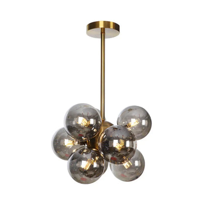 DecorBites™ DecorBites™ Minimalist Globe Semi Flush Ceiling Lamp - Gray/White/Red Glass - 9 Lights - Black/Brass/Chrome