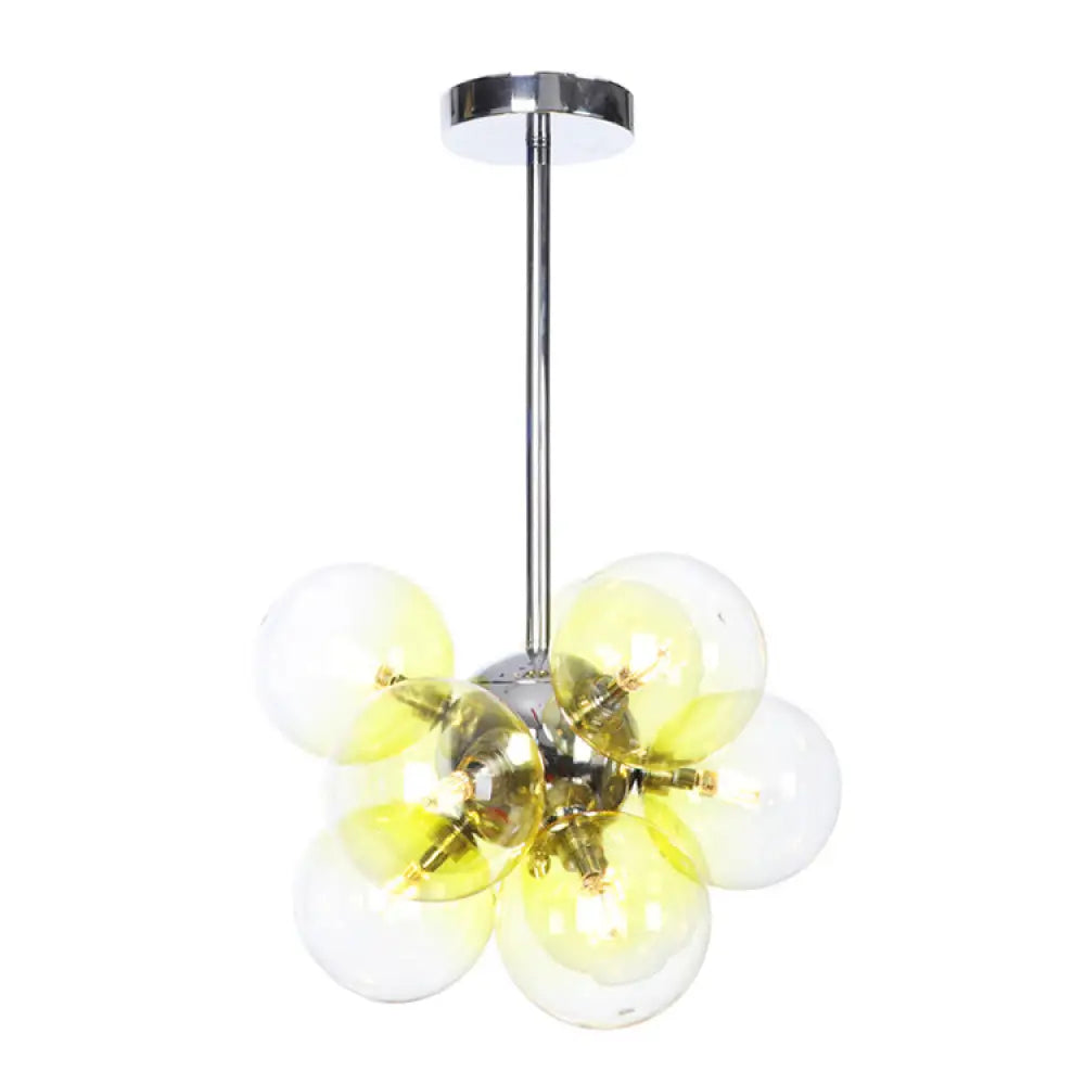 DecorBites™ DecorBites™ Minimalist Globe Semi Flush Ceiling Lamp - Gray/White/Red Glass - 9 Lights - Black/Brass/Chrome