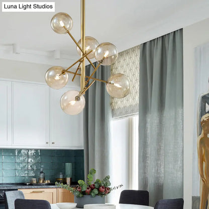 DecorBites™ DecorBites™ Minimalist Globe Semi Flush Light with Cognac Glass and 6 Lights - Brass Semi Flush Mount for Bedroom