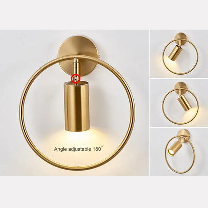 Minimalist gold decorbites wall light with adjustable angle cylindrical head and circular ring for modern bedroom decor