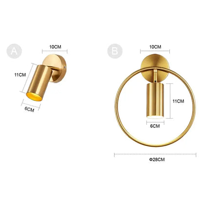 Minimalist gold finished decorbites wall light with adjustable angle and cylindrical lamp head for bedroom sconce lighting