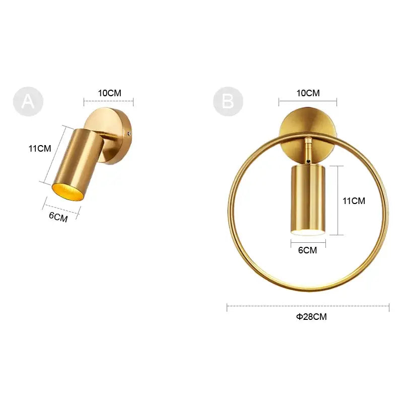 Minimalist gold finished decorbites wall light with adjustable angle and cylindrical lamp head for bedroom sconce lighting