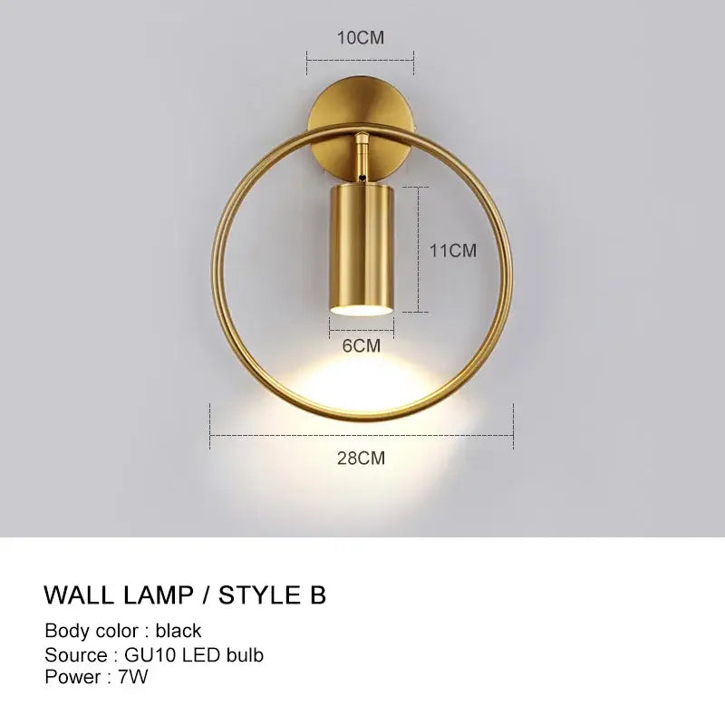 Minimalist gold finished decorbites wall light with adjustable angle circular design for modern bedroom decor