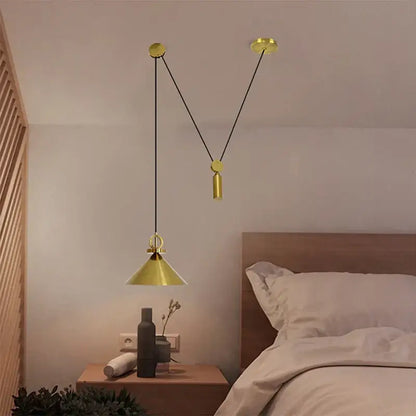 Gold-colored conical pendant lights with black cord suspension decorbites adjustable linear pendant for dining room decor