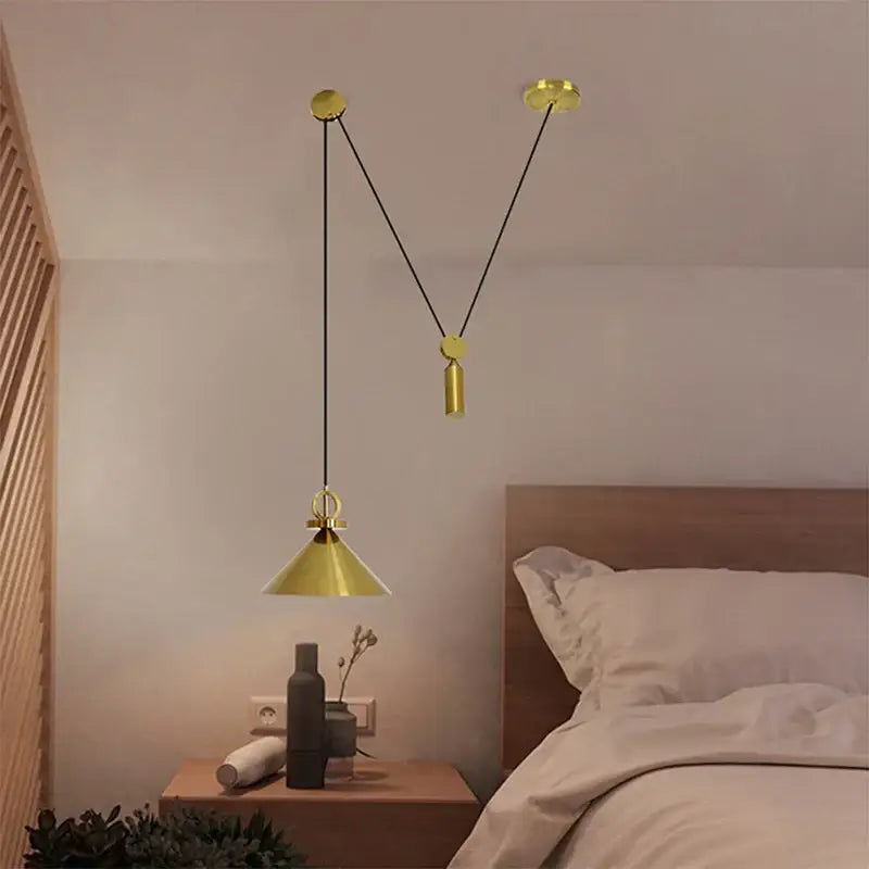 Gold-colored conical pendant lights with black cord suspension decorbites adjustable linear pendant for dining room decor