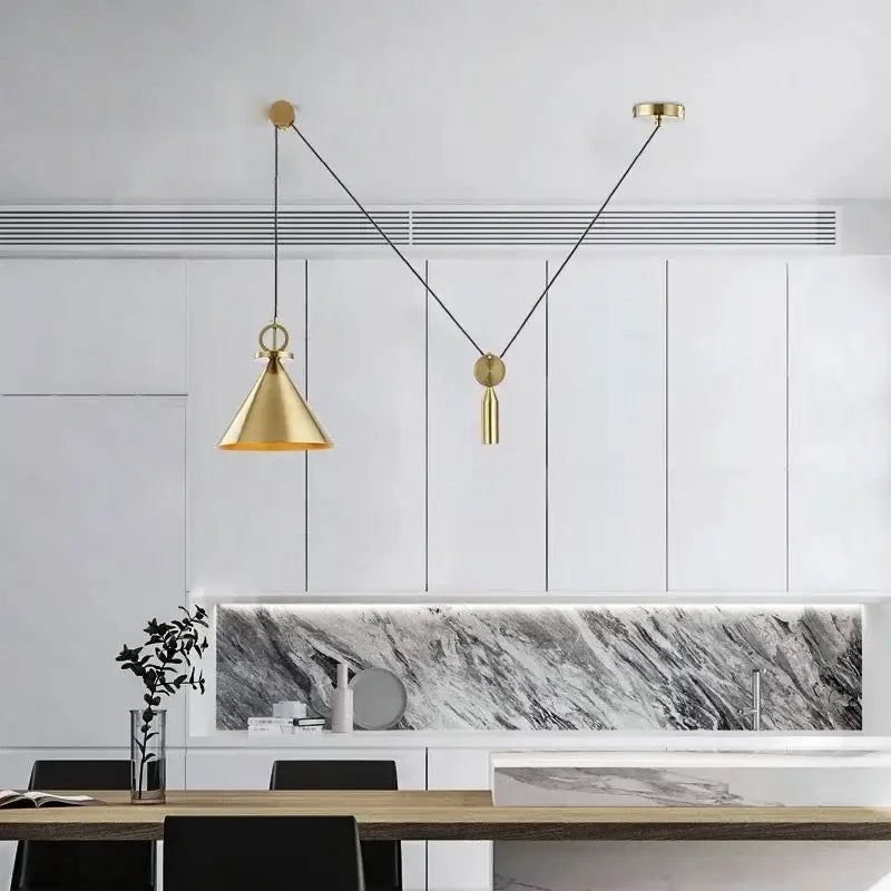 Minimalist gold-toned decorbites adjustable linear pendant lights with geometric design for dining room decorbites pendant lights