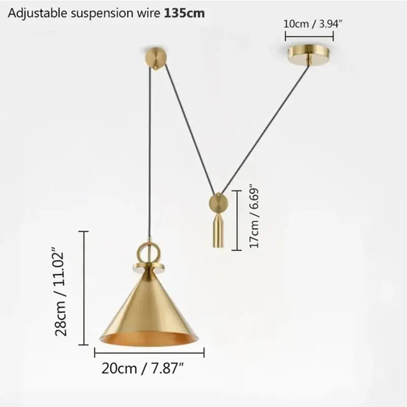Gold-toned conical pendant lights with sleek minimalist design and adjustable suspension wire for decorbites adjustable linear use