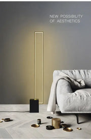 Minimalist gold and black geometric led floor lamp with thin rectangular frame and black base for modern decorbites floor lamp decor