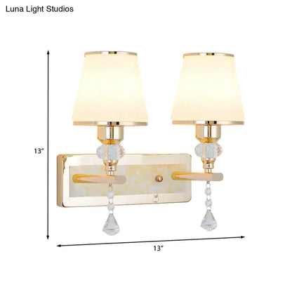 DecorBites™ DecorBites™ Minimalist Gold Barrel Wall Lamp with Frosted Glass & Diamond Crystal Drop - 1/2 Head Wall Lighting