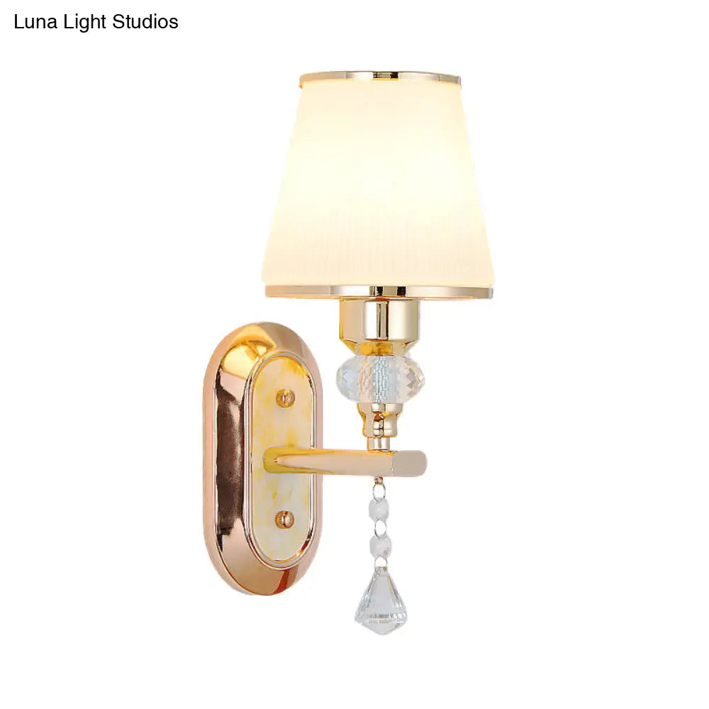 DecorBites™ DecorBites™ Minimalist Gold Barrel Wall Lamp with Frosted Glass & Diamond Crystal Drop - 1/2 Head Wall Lighting