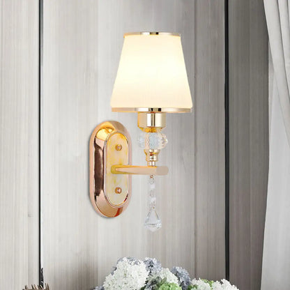 DecorBites™ DecorBites™ Minimalist Gold Barrel Wall Lamp with Frosted Glass & Diamond Crystal Drop - 1/2 Head Wall Lighting