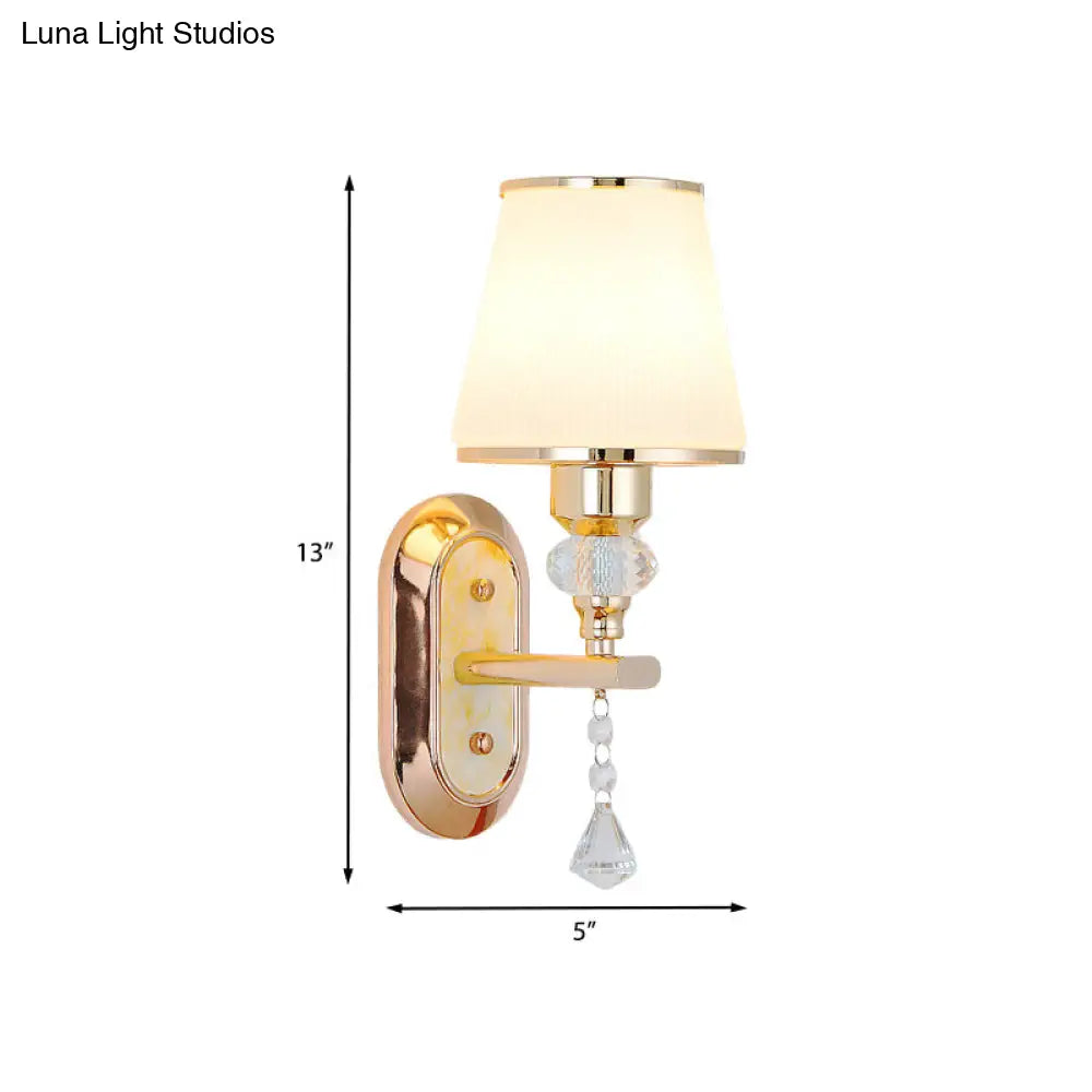 DecorBites™ DecorBites™ Minimalist Gold Barrel Wall Lamp with Frosted Glass & Diamond Crystal Drop - 1/2 Head Wall Lighting