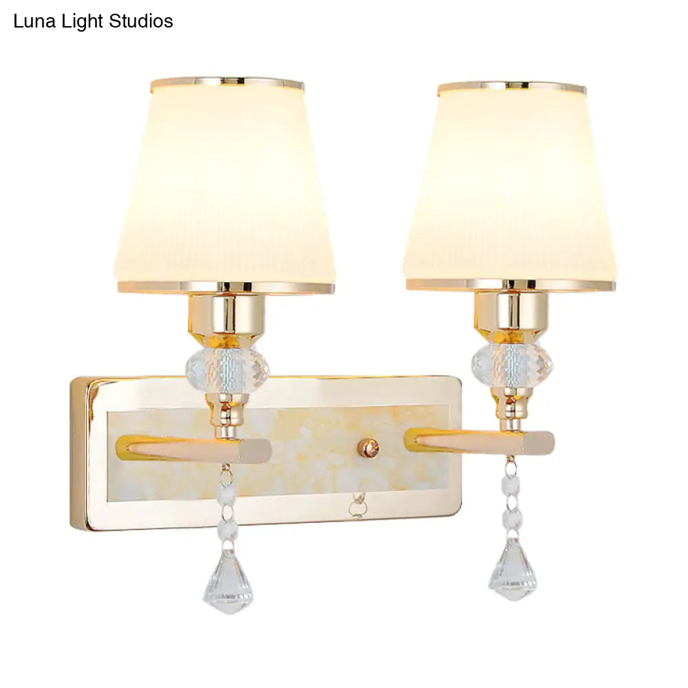 DecorBites™ DecorBites™ Minimalist Gold Barrel Wall Lamp with Frosted Glass & Diamond Crystal Drop - 1/2 Head Wall Lighting