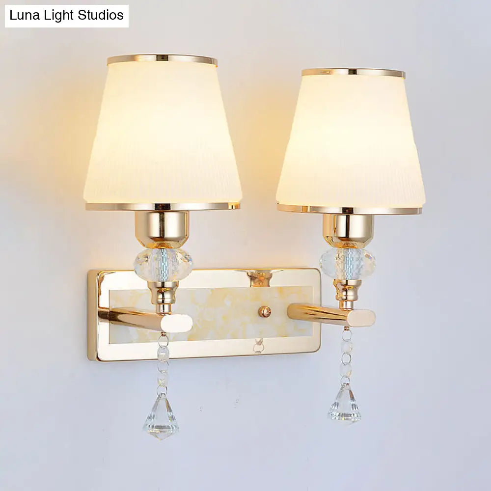 DecorBites™ DecorBites™ Minimalist Gold Barrel Wall Lamp with Frosted Glass & Diamond Crystal Drop - 1/2 Head Wall Lighting