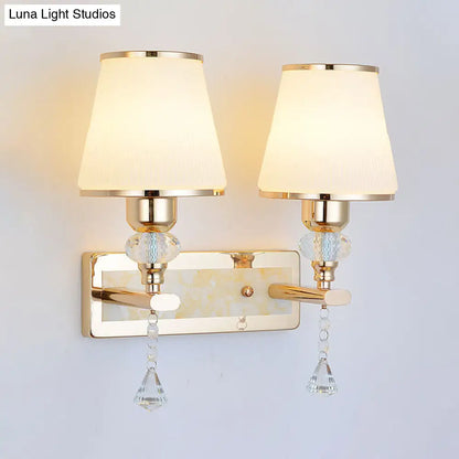 DecorBites™ DecorBites™ Minimalist Gold Barrel Wall Lamp with Frosted Glass & Diamond Crystal Drop - 1/2 Head Wall Lighting