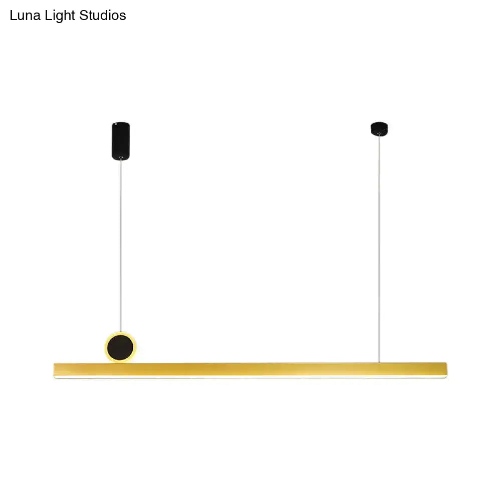 Decorbites™ gold bar pendant led island ceiling light fixture with minimalist linear design and black circular accents