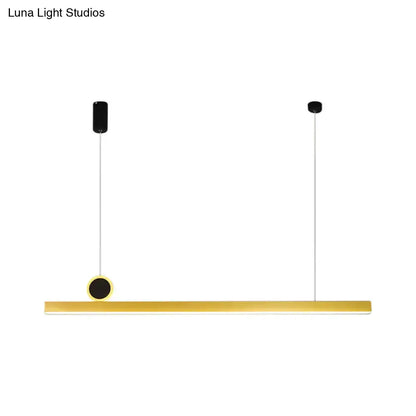 Decorbites™ gold bar pendant led island ceiling light fixture with minimalist linear design and black circular accents