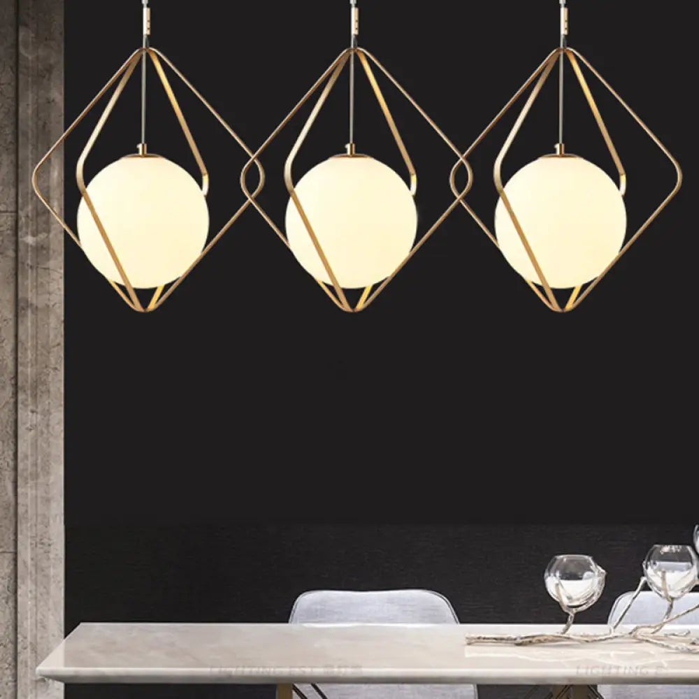 Minimalist Gold Caged Pendant Light - LED Down Lighting for Bedroom (1 Head, 10.5"/16" W)