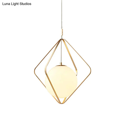 Minimalist Gold Caged Pendant Light - LED Down Lighting for Bedroom (1 Head, 10.5"/16" W)