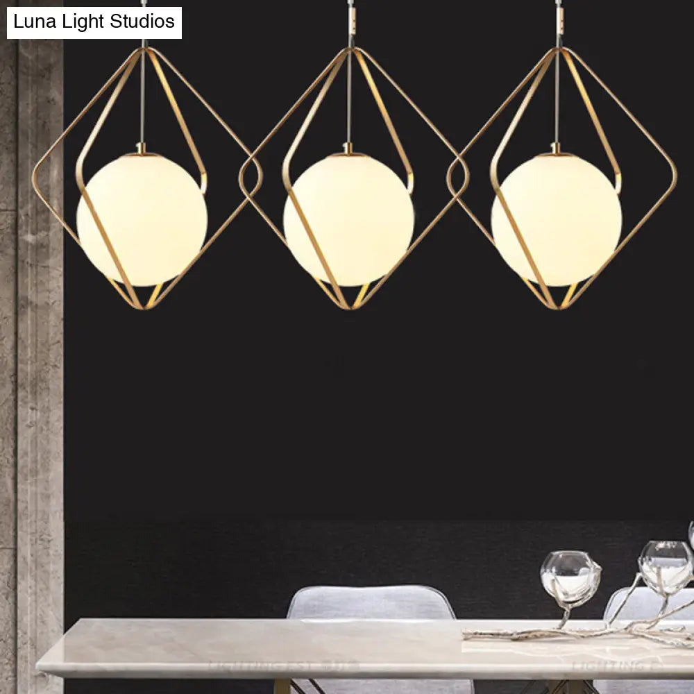 Minimalist Gold Caged Pendant Light - LED Down Lighting for Bedroom (1 Head, 10.5"/16" W)