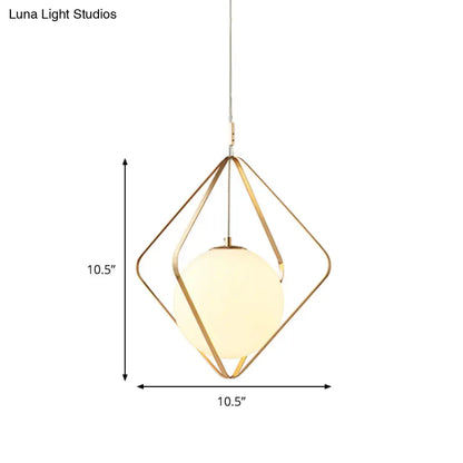 Minimalist Gold Caged Pendant Light - LED Down Lighting for Bedroom (1 Head, 10.5"/16" W)