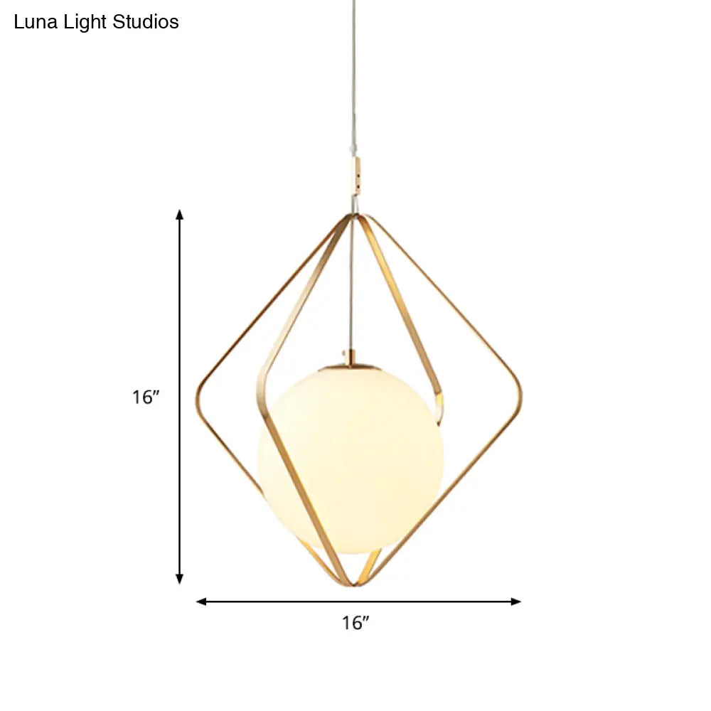 Minimalist Gold Caged Pendant Light - LED Down Lighting for Bedroom (1 Head, 10.5"/16" W)