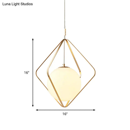 Minimalist Gold Caged Pendant Light - LED Down Lighting for Bedroom (1 Head, 10.5"/16" W)