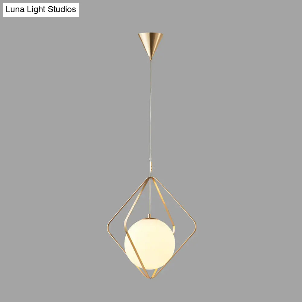 Minimalist Gold Caged Pendant Light - LED Down Lighting for Bedroom (1 Head, 10.5"/16" W)