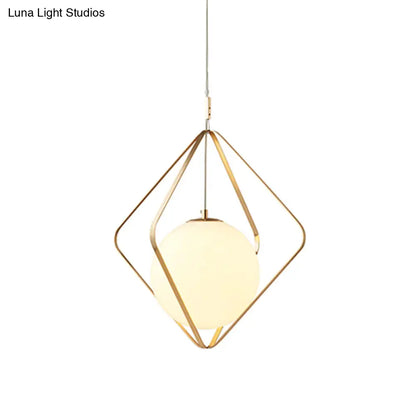 Minimalist Gold Caged Pendant Light - LED Down Lighting for Bedroom (1 Head, 10.5"/16" W)