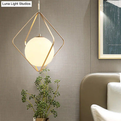 Minimalist Gold Caged Pendant Light - LED Down Lighting for Bedroom (1 Head, 10.5"/16" W)