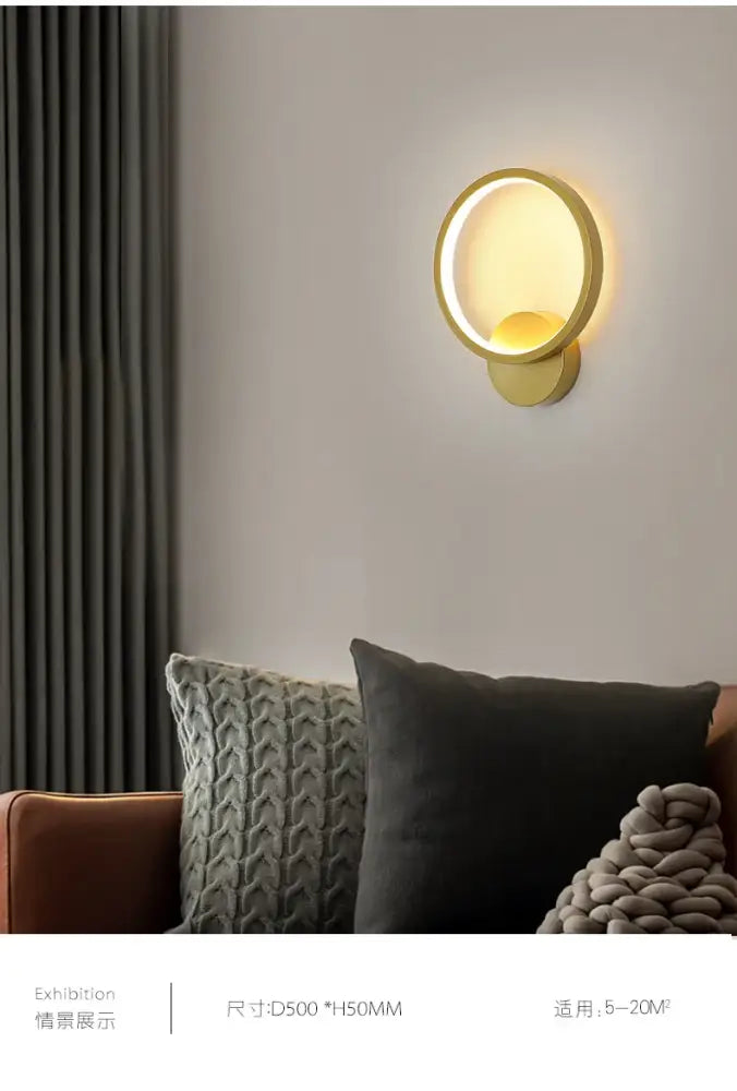 Minimalist gold circular led wall lights with glowing ring for bedroom and living room decorbites led wall lights