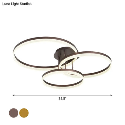 DecorBites™ DecorBites™ Minimalist Gold/Coffee 3-Ring LED Ceiling Light in Warm/White