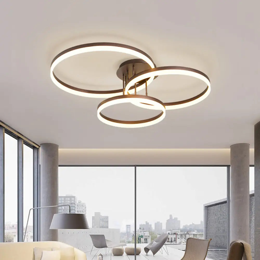DecorBites™ DecorBites™ Minimalist Gold/Coffee 3-Ring LED Ceiling Light in Warm/White