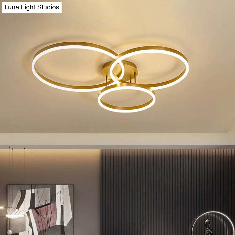 DecorBites™ DecorBites™ Minimalist Gold/Coffee 3-Ring LED Ceiling Light in Warm/White