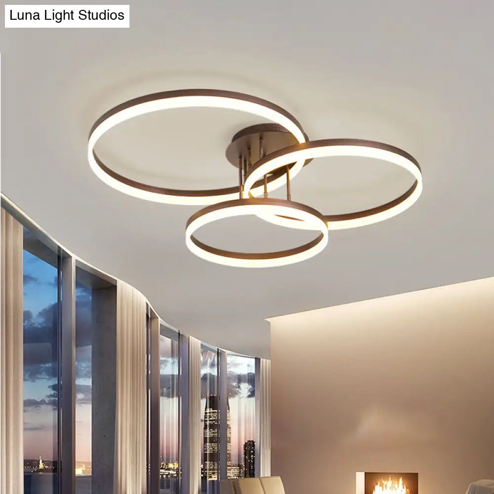 DecorBites™ DecorBites™ Minimalist Gold/Coffee 3-Ring LED Ceiling Light in Warm/White
