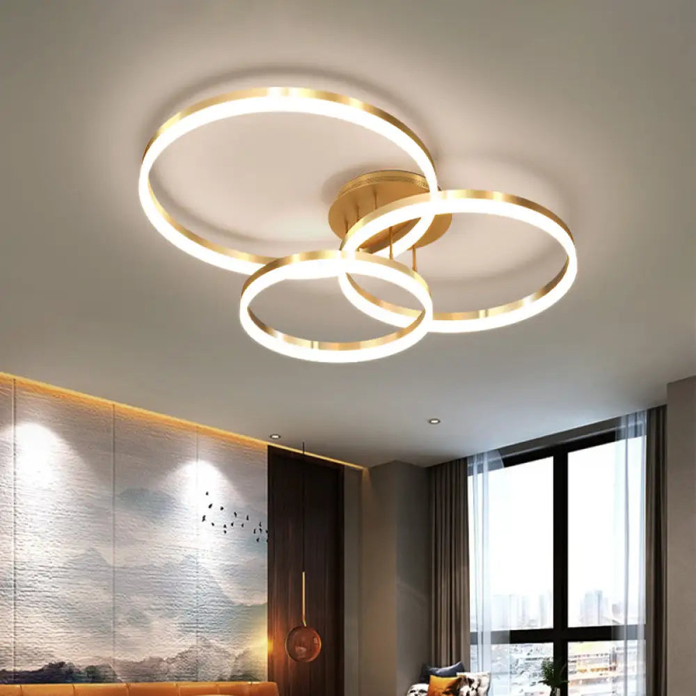 DecorBites™ DecorBites™ Minimalist Gold/Coffee 3-Ring LED Ceiling Light in Warm/White
