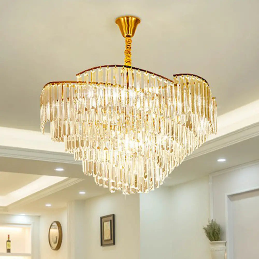 Minimalist Gold Conical Suspension Crystal Chandelier for Living Room