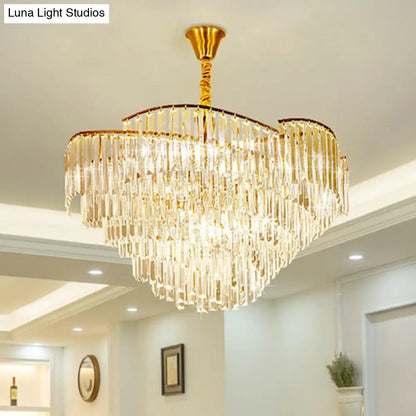 Minimalist Gold Conical Suspension Crystal Chandelier for Living Room