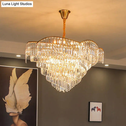 Minimalist Gold Conical Suspension Crystal Chandelier for Living Room