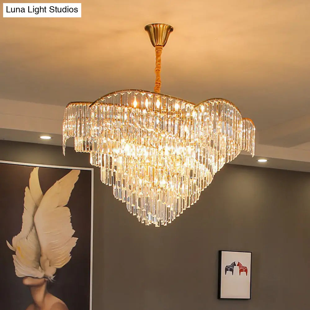 Minimalist Gold Conical Suspension Crystal Chandelier for Living Room